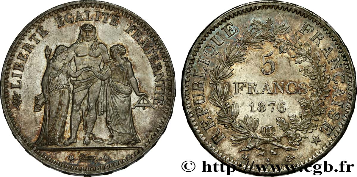 5 francs Hercule 1876 Paris F.334/17 SPL55 