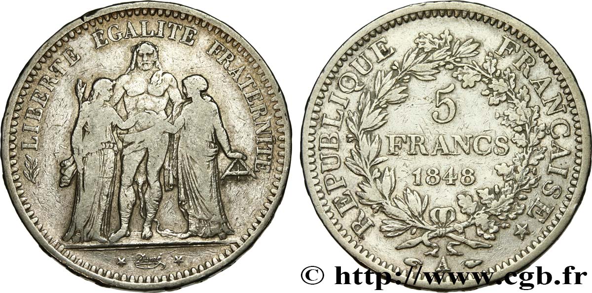 5 francs Hercule, IIe République 1848 Paris F.326/1 VF 