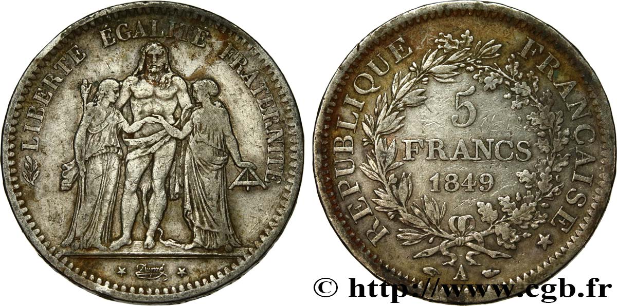 5 francs Hercule, IIe République 1849 Paris F.326/5 TB25 