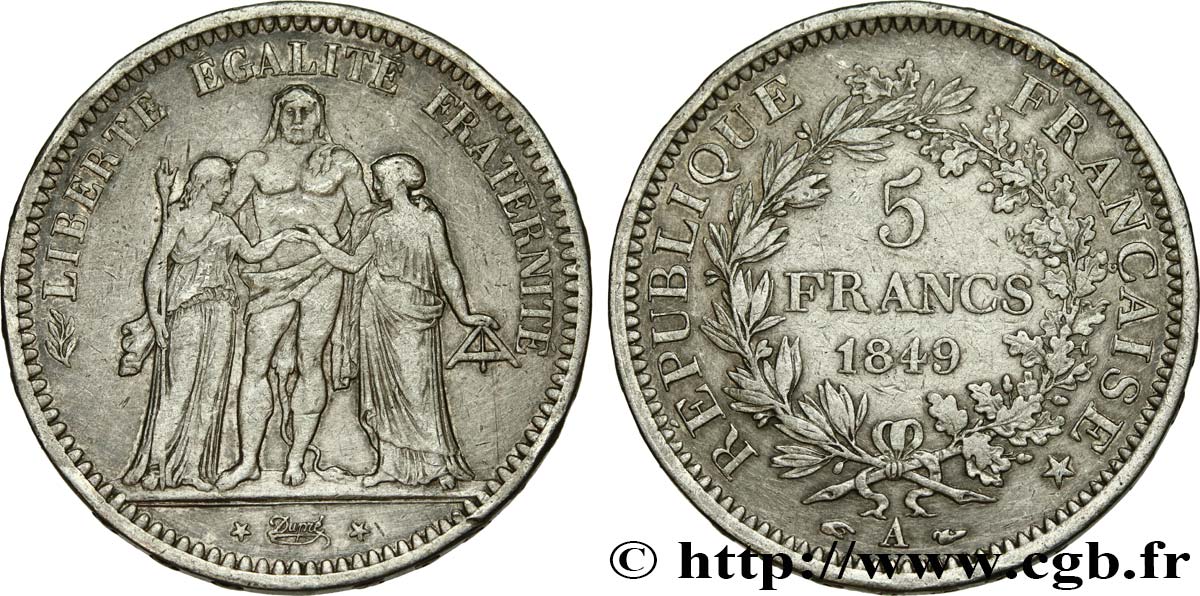 5 francs Hercule, IIe République 1849 Paris F.326/5 q.BB 