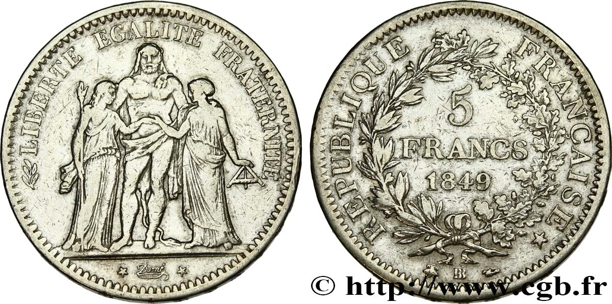 5 francs Hercule, IIe République 1849 Strasbourg F.326/6 VF 