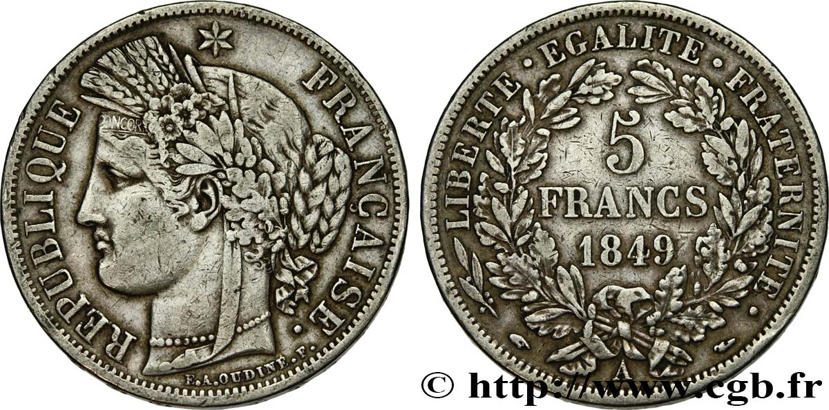 5 francs Cérès, IIe République 1849 Paris F.327/1 S30 
