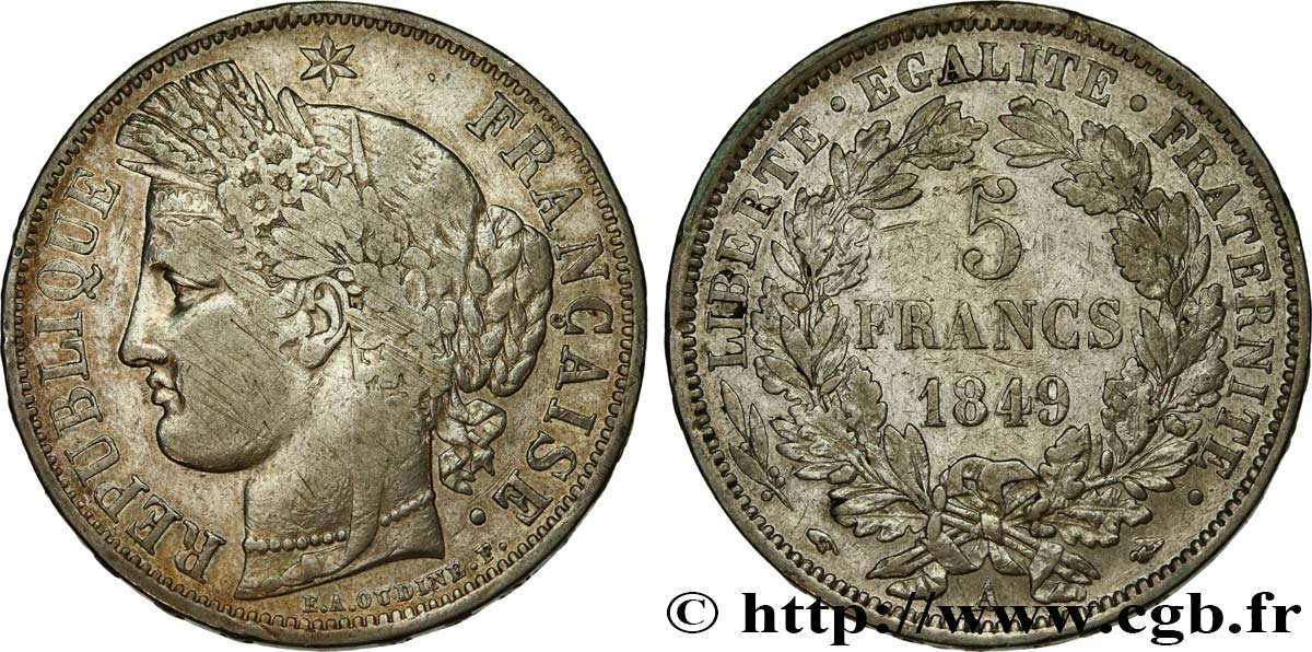 5 francs Cérès, IIe République 1849 Paris F.327/1 VF 
