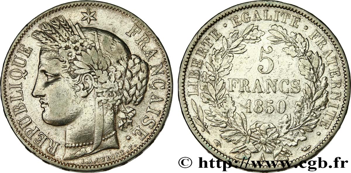 5 francs Cérès, IIe République 1850 Paris F.327/4 TB+ 