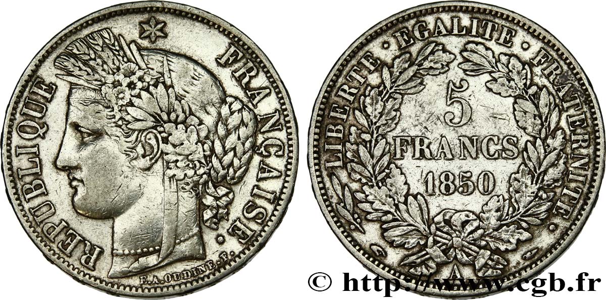 5 francs Cérès, IIe République 1850 Paris F.327/4 TB+ 