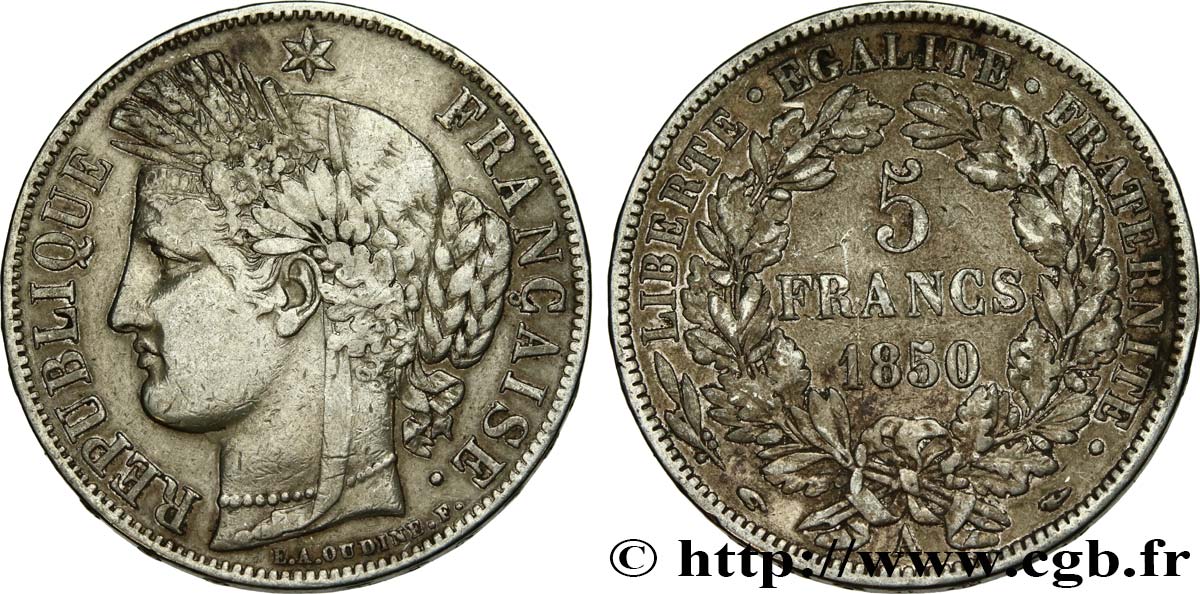 5 francs Cérès, IIe République 1850 Paris F.327/4 VF 