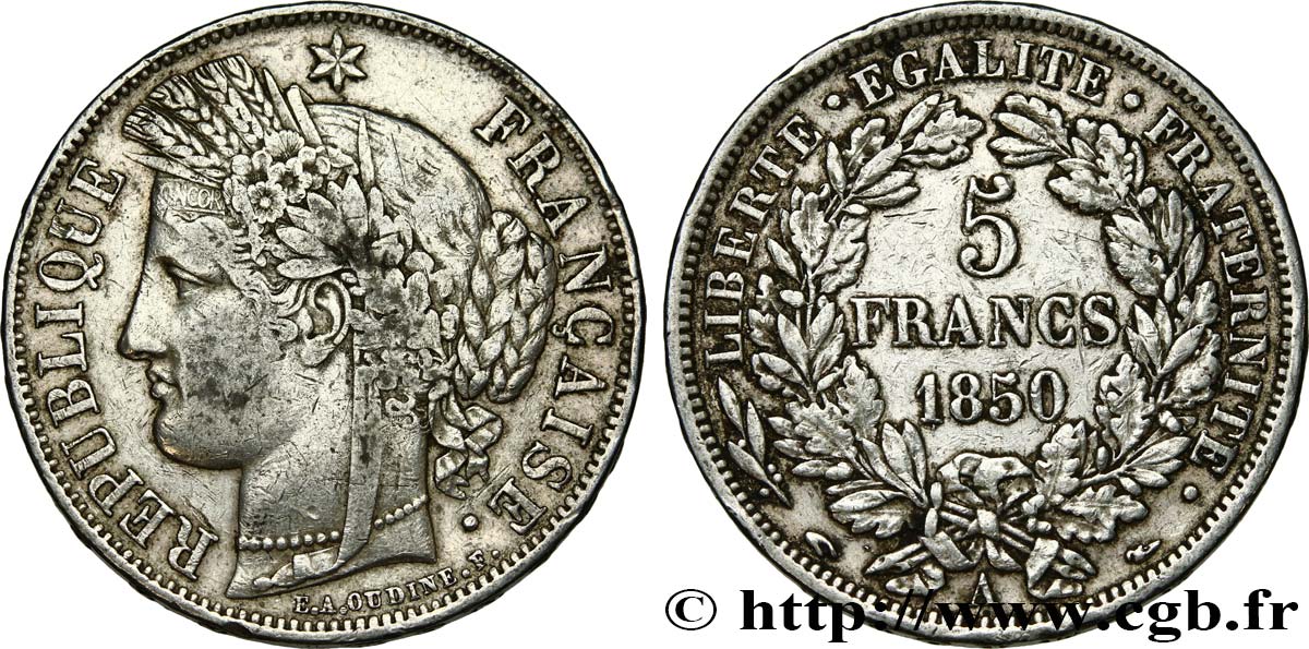 5 francs Cérès, IIe République 1850 Paris F.327/4 S 