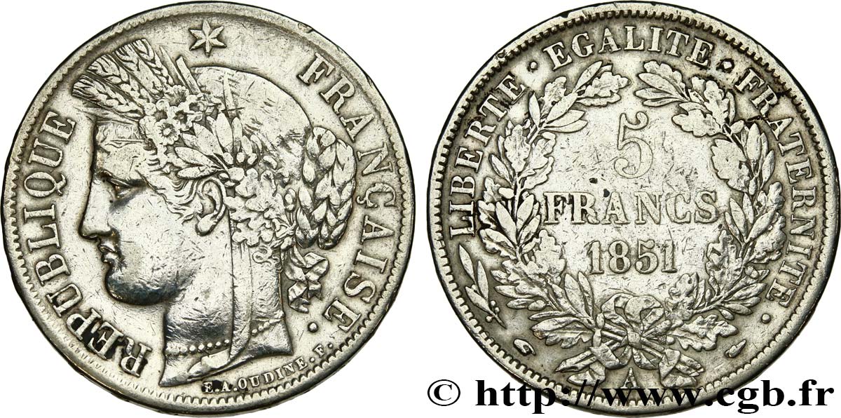 5 francs Cérès, IIe République 1851 Paris F.327/7 TB 
