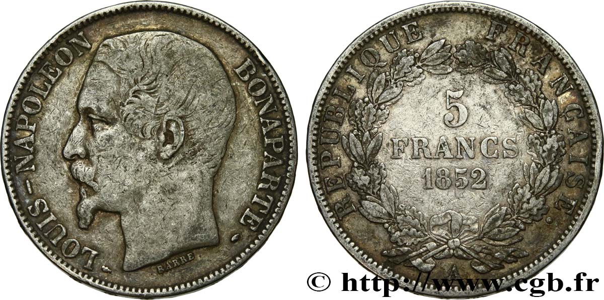 5 francs Louis-Napoléon, 1er type 1852 Paris F.329/1 MB25 