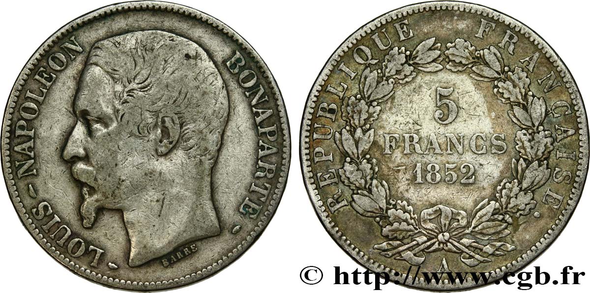 5 francs Louis-Napoléon, 1er type 1852 Paris F.329/1 BC20 