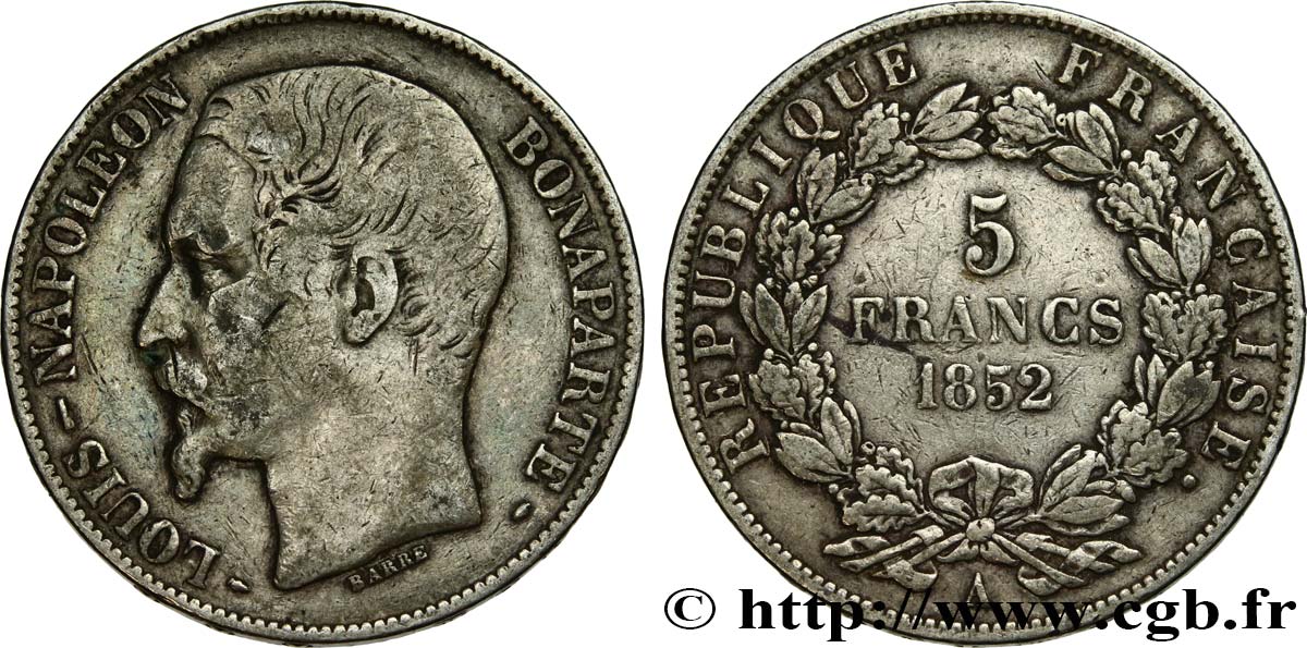 5 francs Louis-Napoléon, 1er type 1852 Paris F.329/1 VF20 