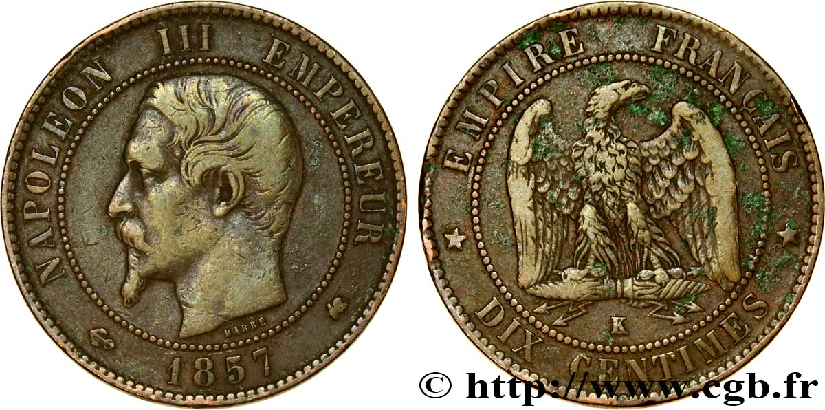 Dix centimes Napoléon III, tête nue 1857 Bordeaux F.133/44 MB25 