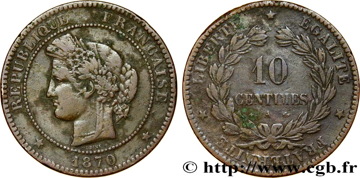 10 centimes Cérès 1870 Paris F.135/3 TB15 