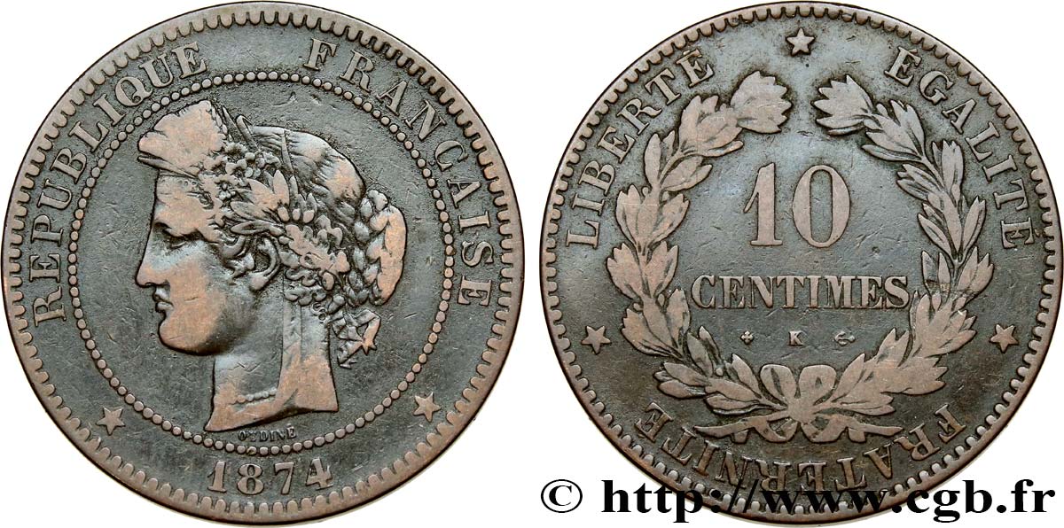 10 centimes Cérès 1874 Bordeaux F.135/13 MB20 