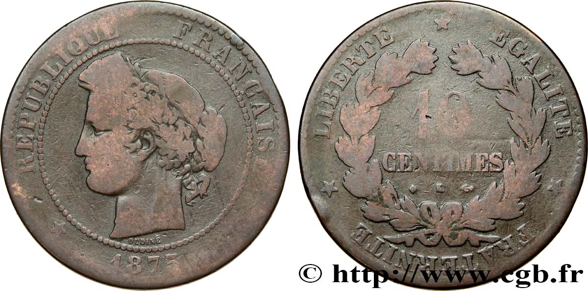 10 centimes Cérès 1875 Bordeaux F.135/15 VG8 