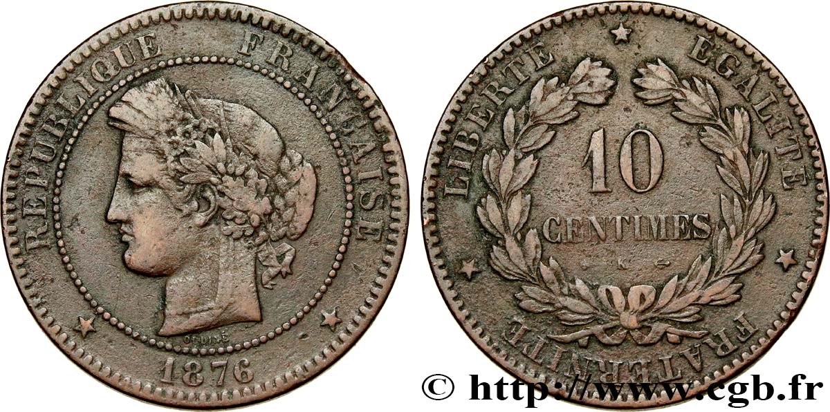 10 centimes Cérès 1876 Bordeaux F.135/17 TB15 