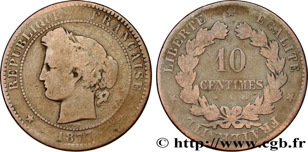 10 centimes Cérès 1877 Paris F.135/18 VG8 
