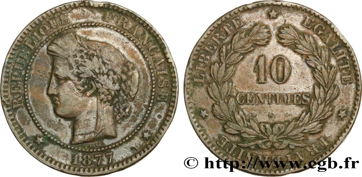 10 centimes Cérès 1877 Bordeaux F.135/19 VF20 