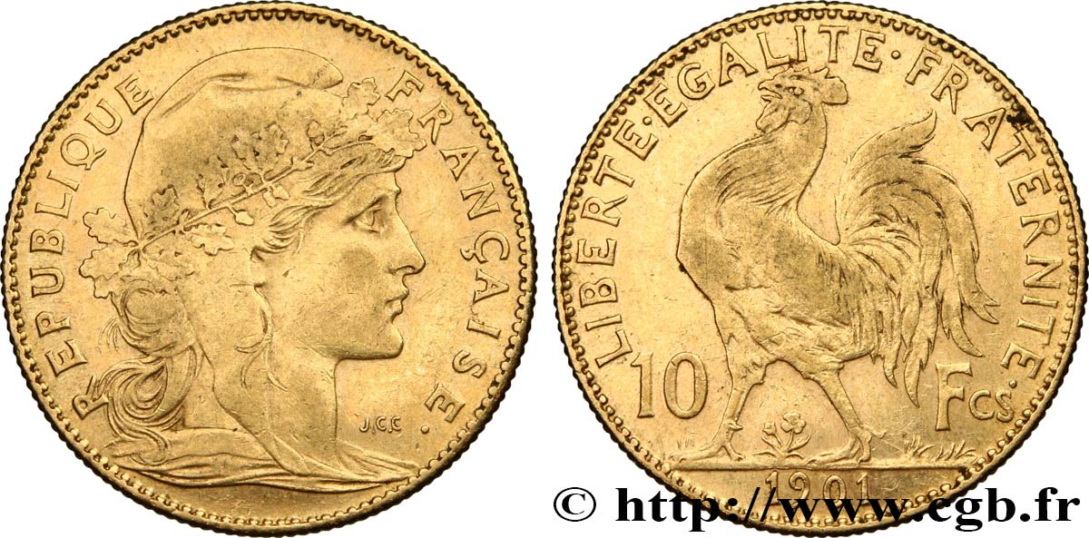 10 francs or Coq 1901 Paris F.509/5 MBC45 