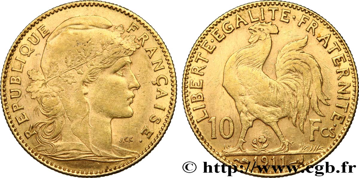 10 francs or Coq 1911 Paris F.509/12 TTB52 