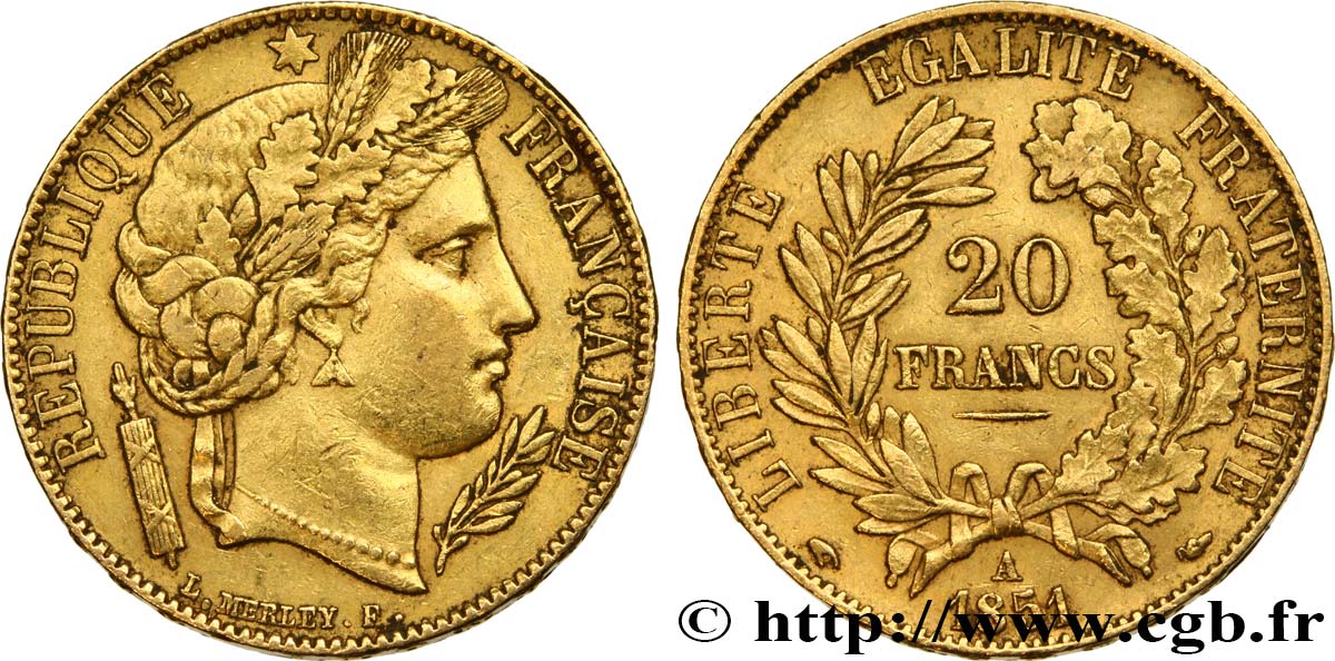 20 francs or Cérès 1851 Paris F.529/4 SS45 