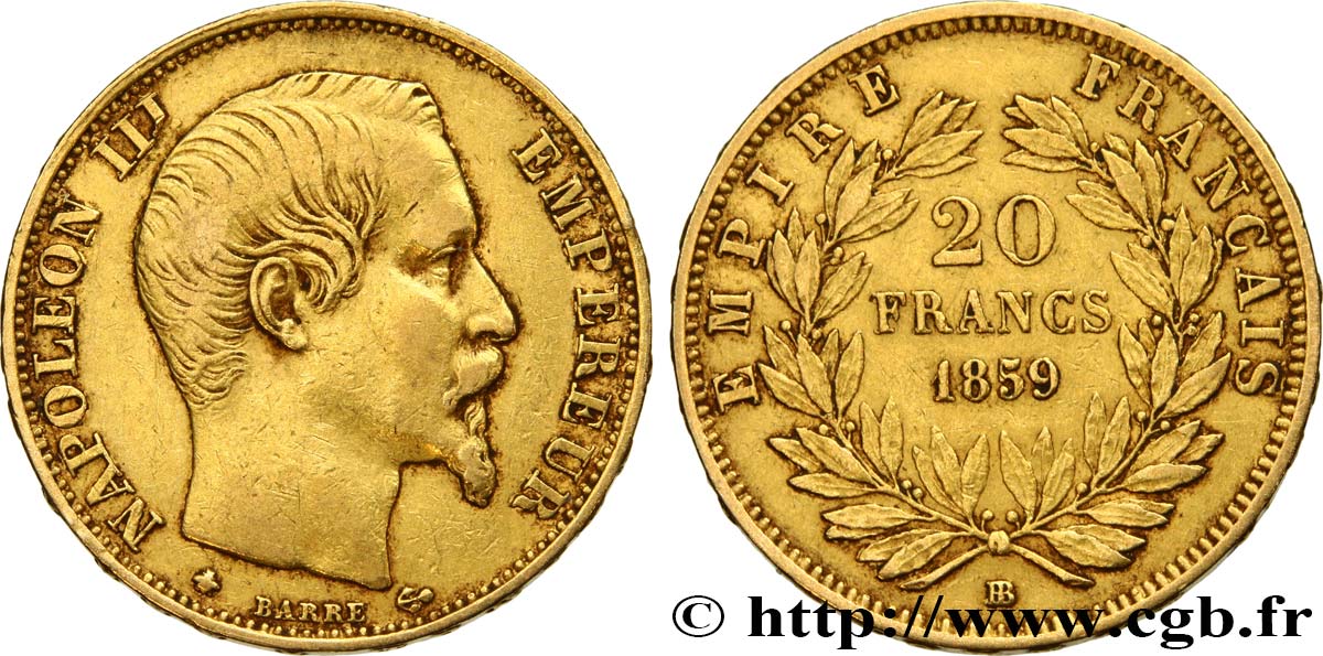 20 francs or Napoléon III, tête nue 1859 Strasbourg F.531/16 VF35 