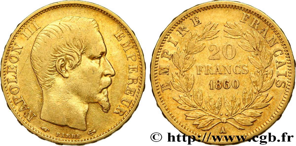20 francs or Napoléon III, tête nue 1860 Paris F.531/17 VF 
