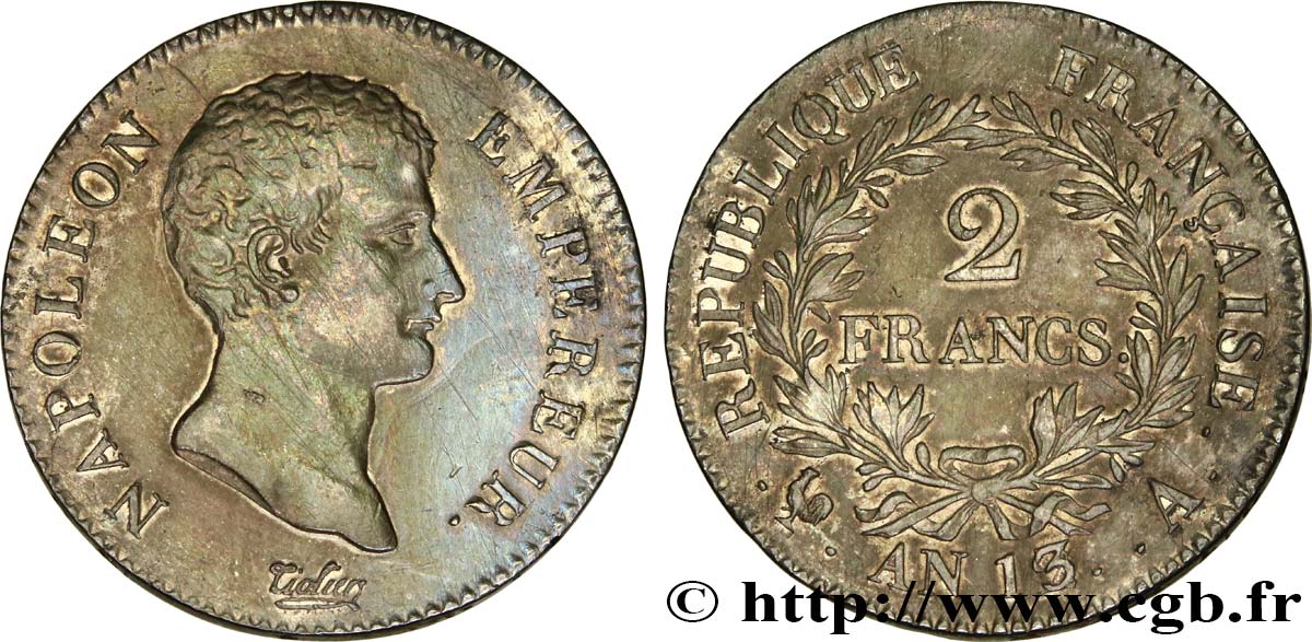 2 francs Napoléon Empereur, Calendrier révolutionnaire 1805 Paris F.251/11 fVZ 