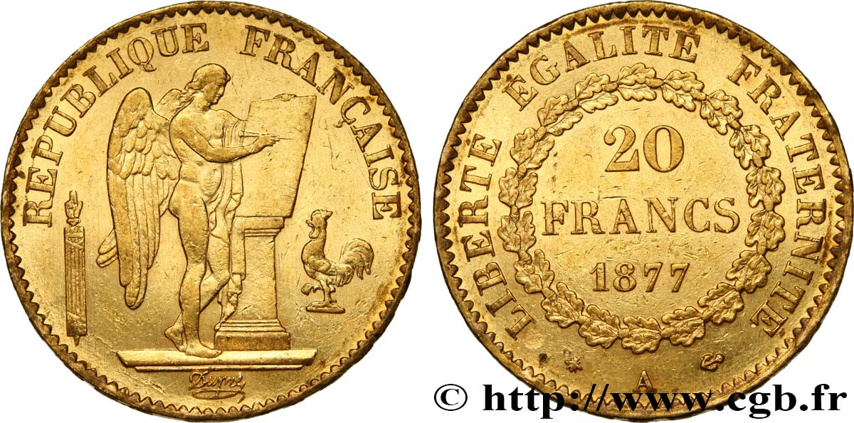 20 francs or Génie, IIIe République 1877 Paris F.533/5 TTB52 