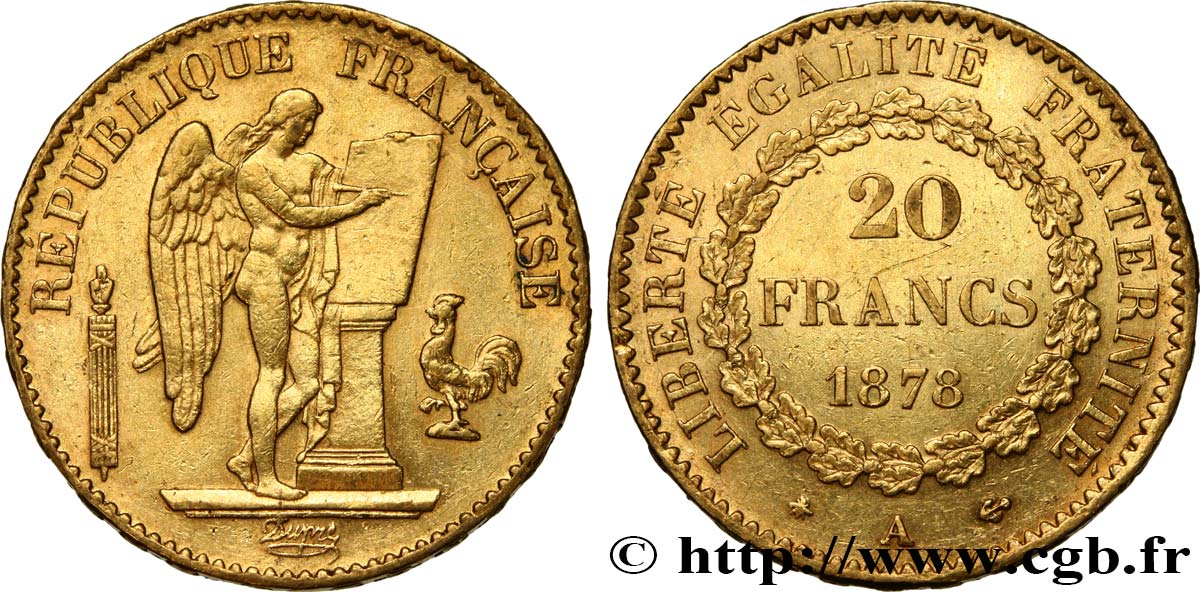 20 francs or Génie, IIIe République 1878 Paris F.533/6 MBC+ 