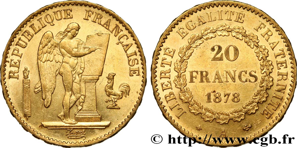 20 francs or Génie, IIIe République 1878 Paris F.533/6 AU55 