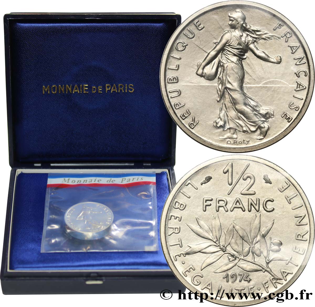 Piéfort argent de 1/2 franc Semeuse 1974 Pessac F.198/13P MS 