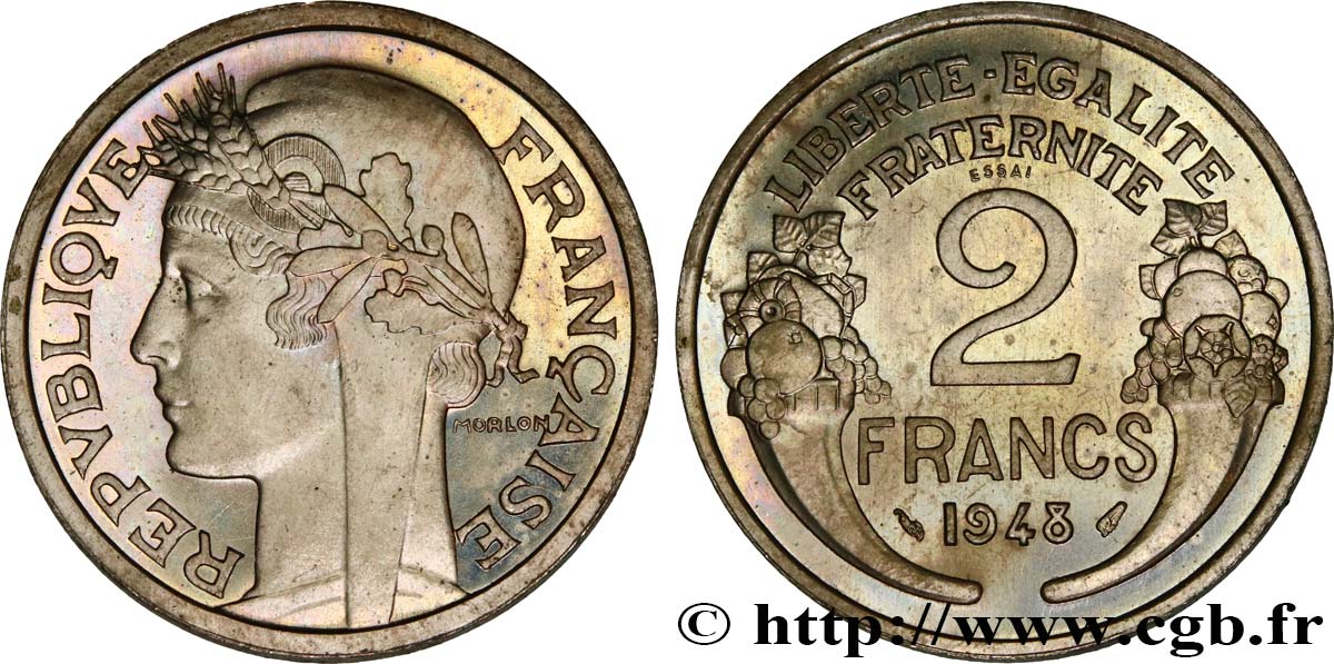 Essai de 2 francs Morlon, cupro-nickel, 7 g 1948 Paris GEM.118 2 MS65 