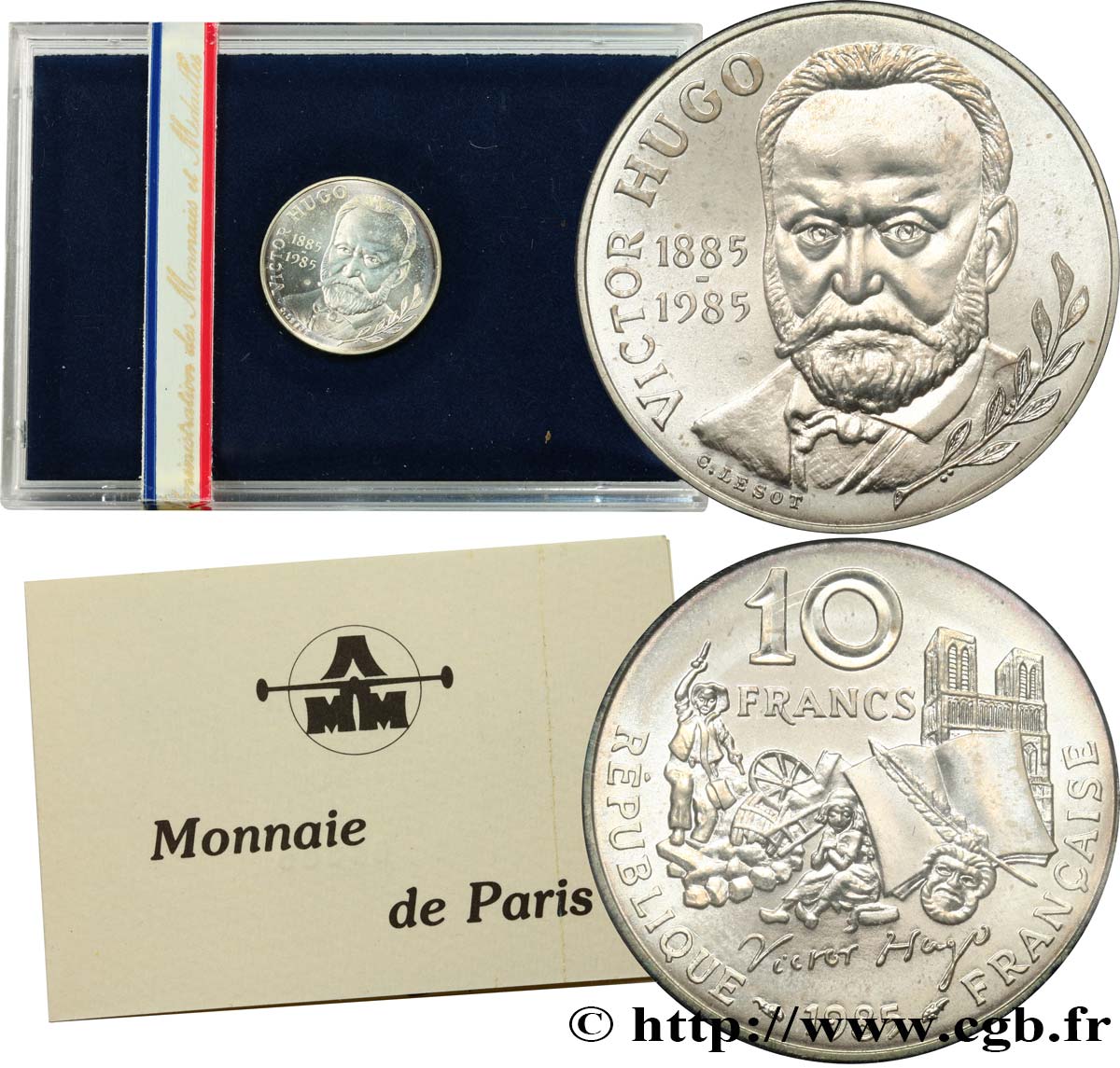 Brillant Universel argent 10 francs Victor Hugo 1985  F.370/2 var. MS 