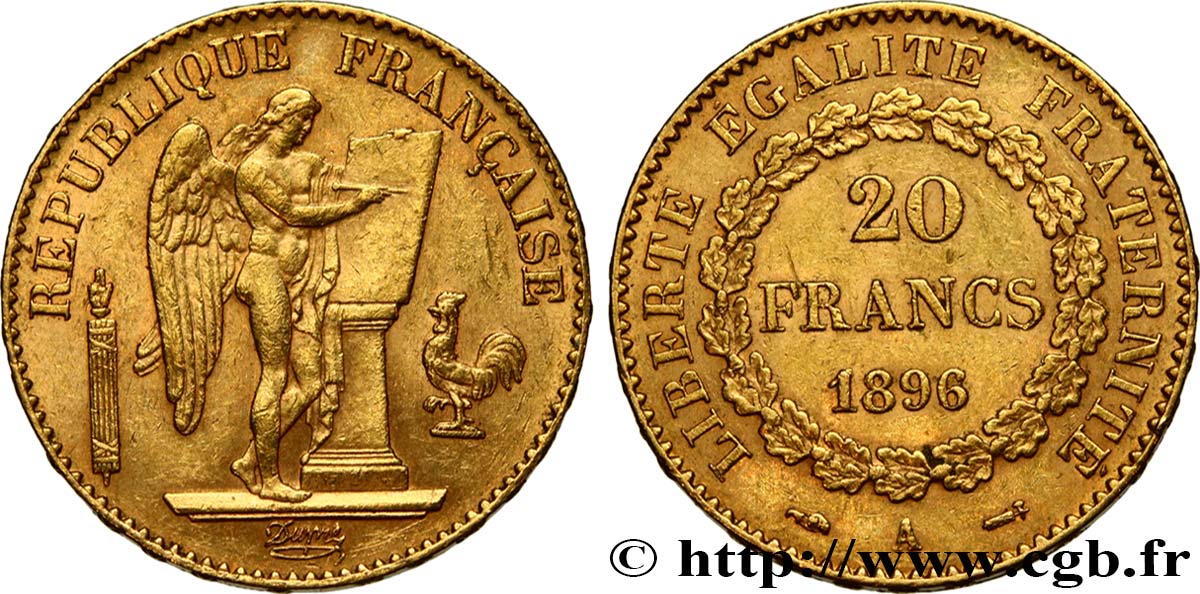 20 francs or Génie, Troisième République 1896 Paris F.533/20 SS52 
