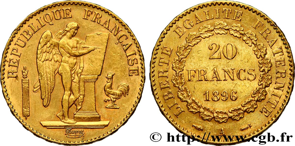 20 francs or Génie, Troisième République 1896 Paris F.533/20 SS52 