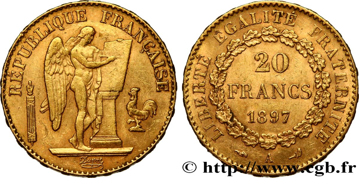 20 francs or Génie, Troisième République 1897 Paris F.533/22 SS50 