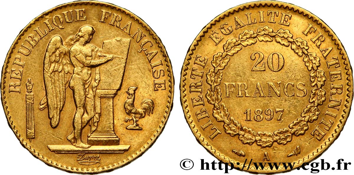 20 francs or Génie, Troisième République 1897 Paris F.533/22 MBC+ 