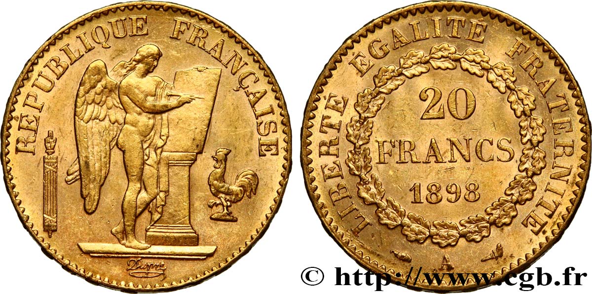 20 francs or Génie, Troisième République 1898 Paris F.533/23 EBC61 