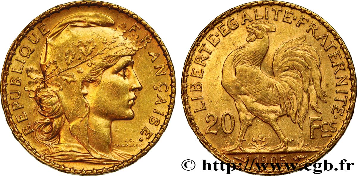 20 francs or Coq, Dieu protège la France 1905 Paris F.534/10 SUP 