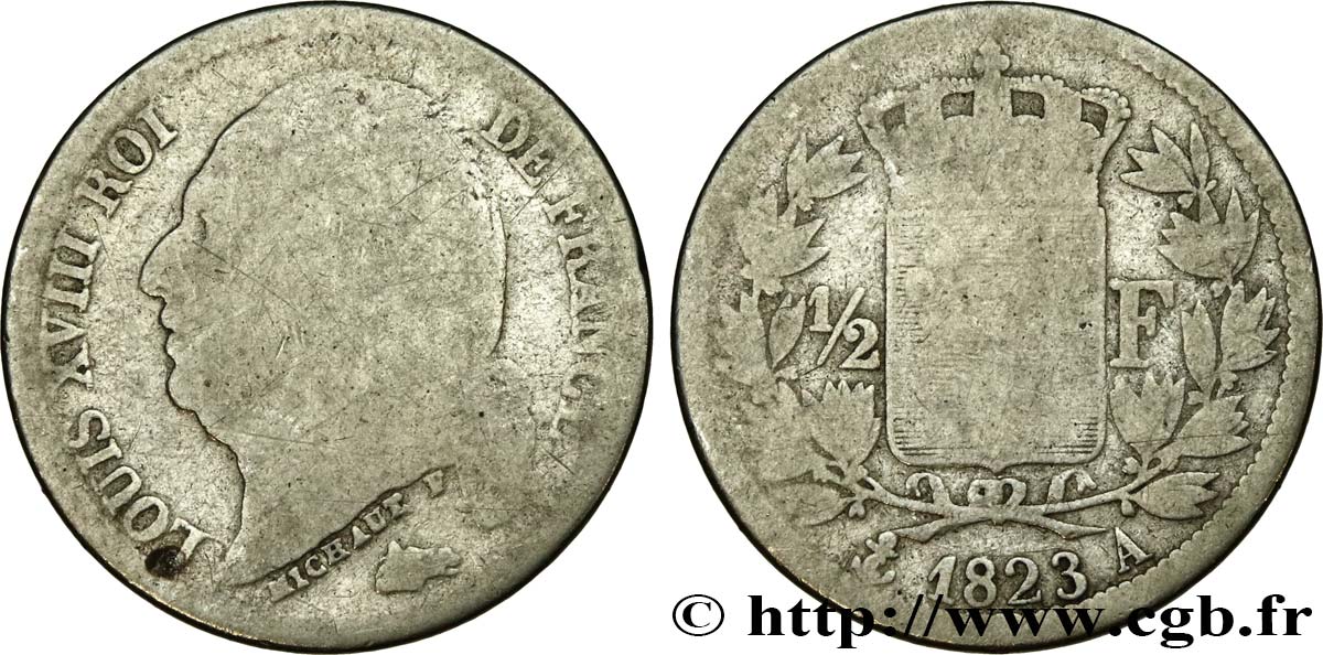 1/2 franc Louis XVIII 1823 Paris F.179/34 B6 
