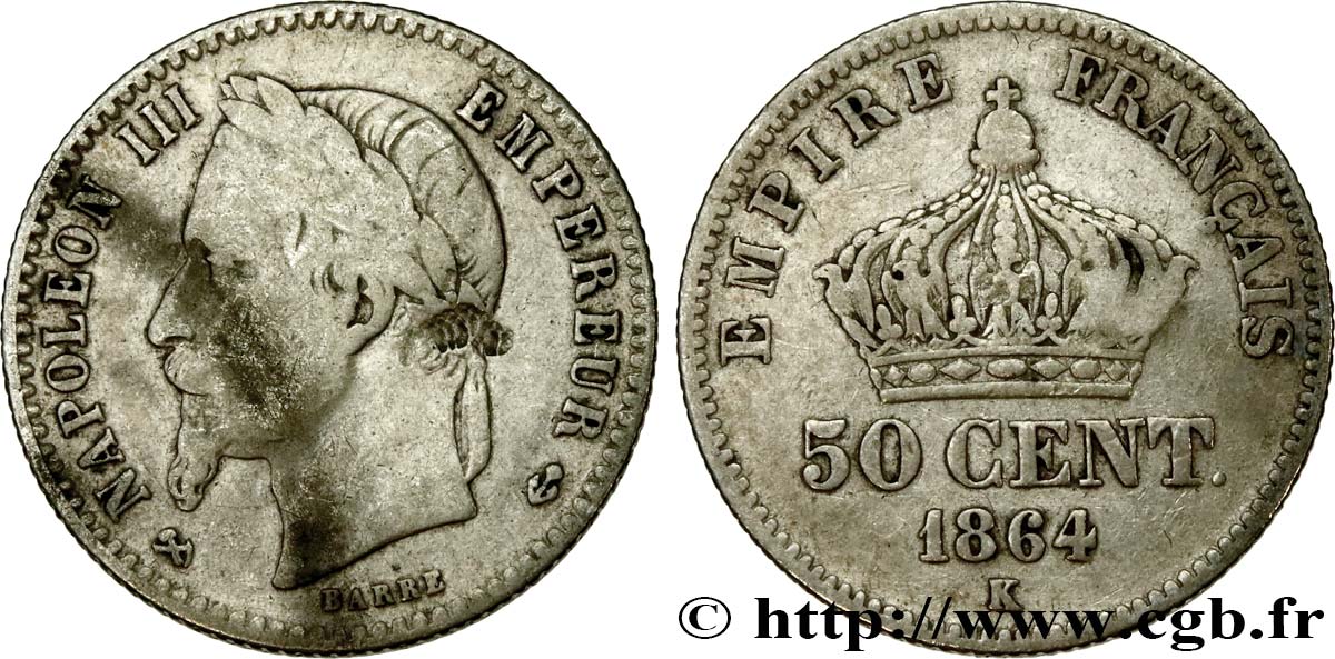 50 centimes Napoléon III, tête laurée 1864 Bordeaux F.188/4 SGE 
