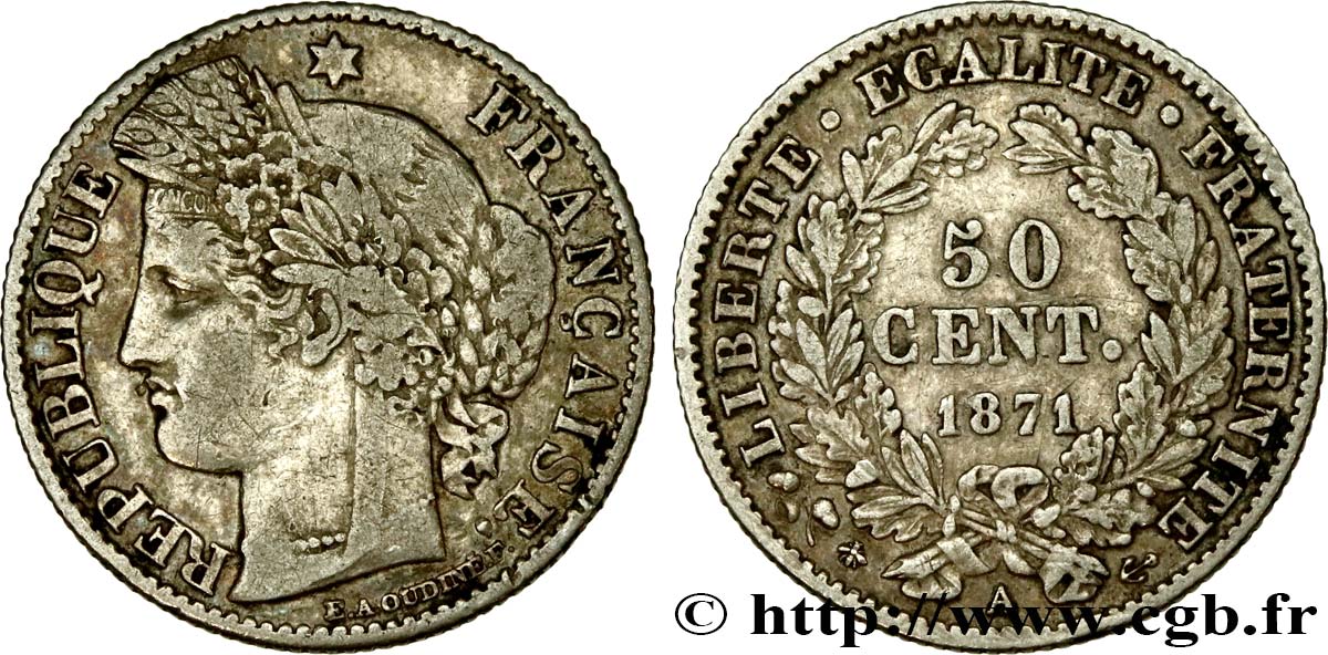 50 centimes Cérès, Troisième République 1871 Paris F.189/1 TB35 