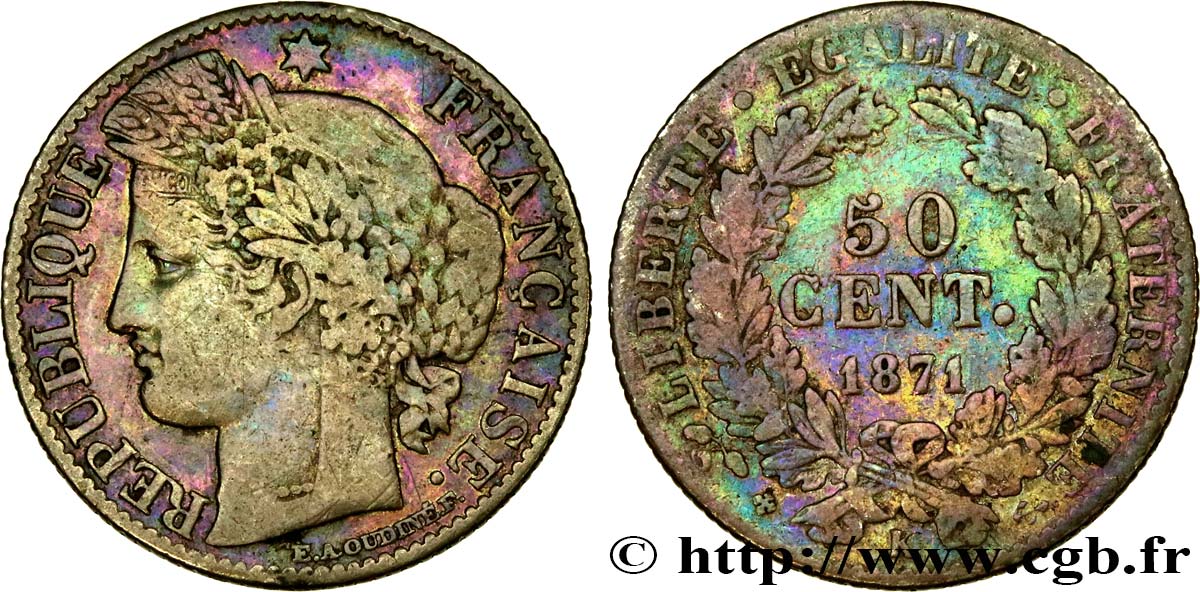 50 centimes Cérès, IIIe République 1871 Bordeaux F.189/2 F15 