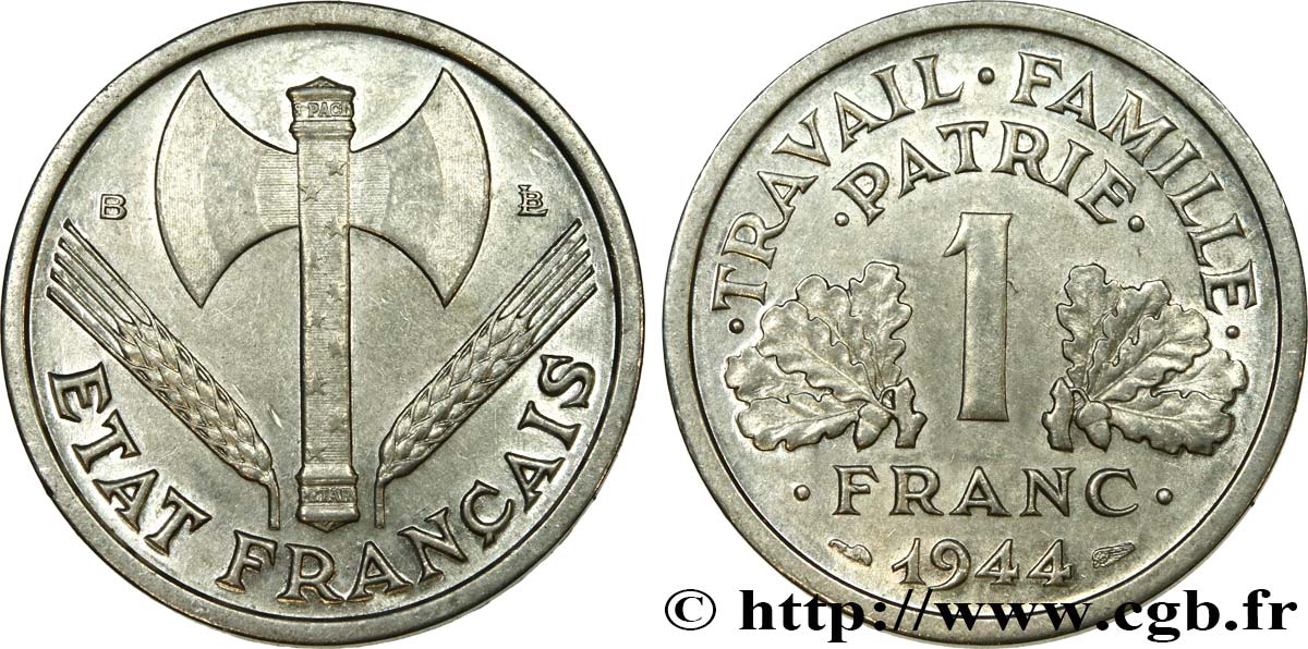 1 franc Francisque, légère 1944 Beaumont-Le-Roger F.223/6 MBC52 