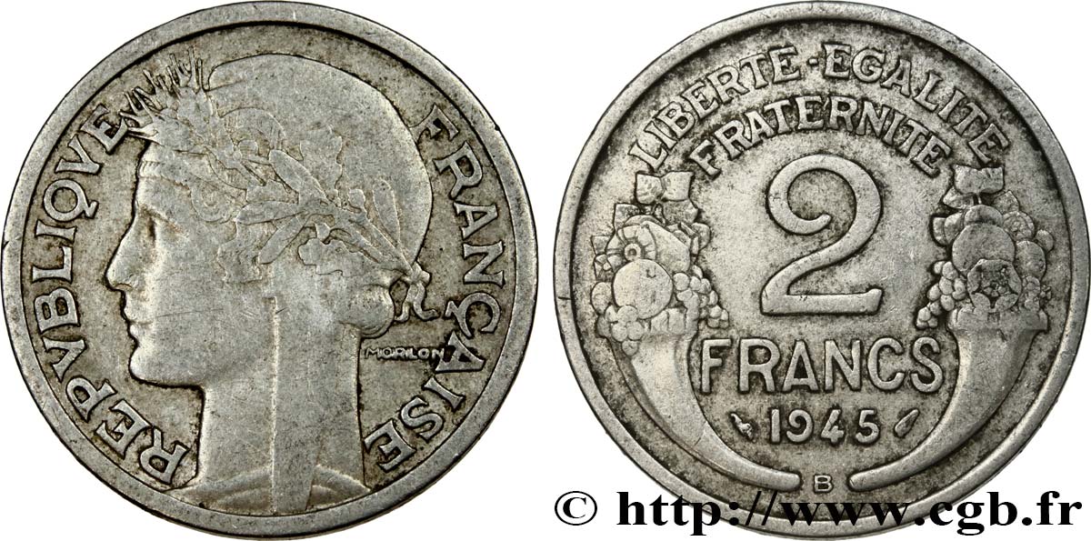 2 francs Morlon, aluminium 1945 Beaumont-Le-Roger F.269/6 VF25 