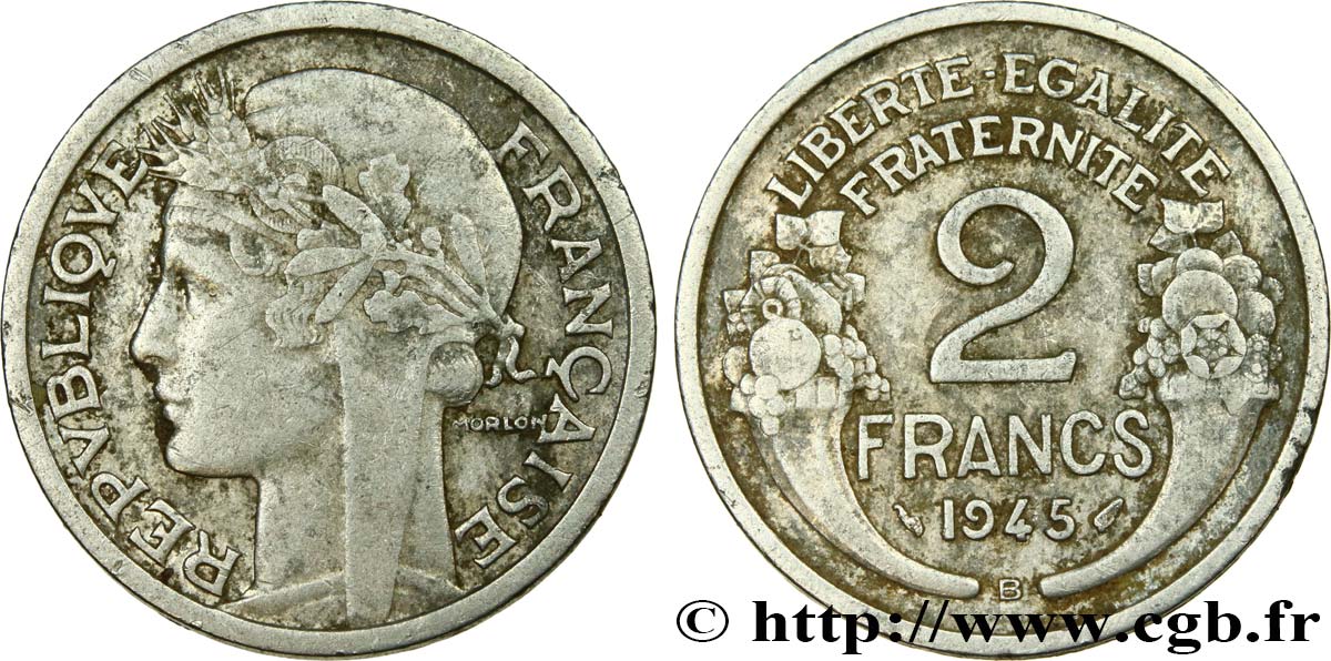 2 francs Morlon, aluminium 1945 Beaumont-Le-Roger F.269/6 S 