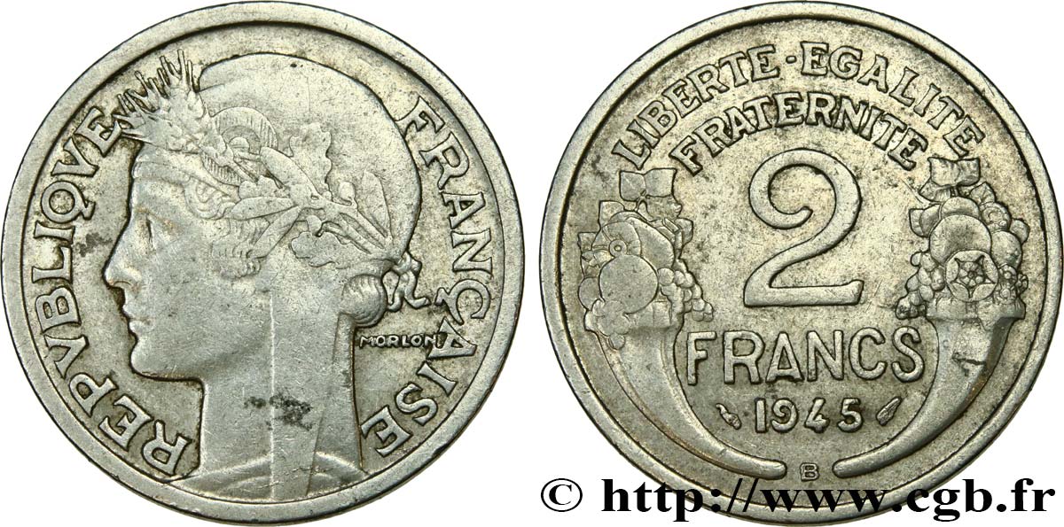 2 francs Morlon, aluminium 1945 Beaumont-Le-Roger F.269/6 S30 