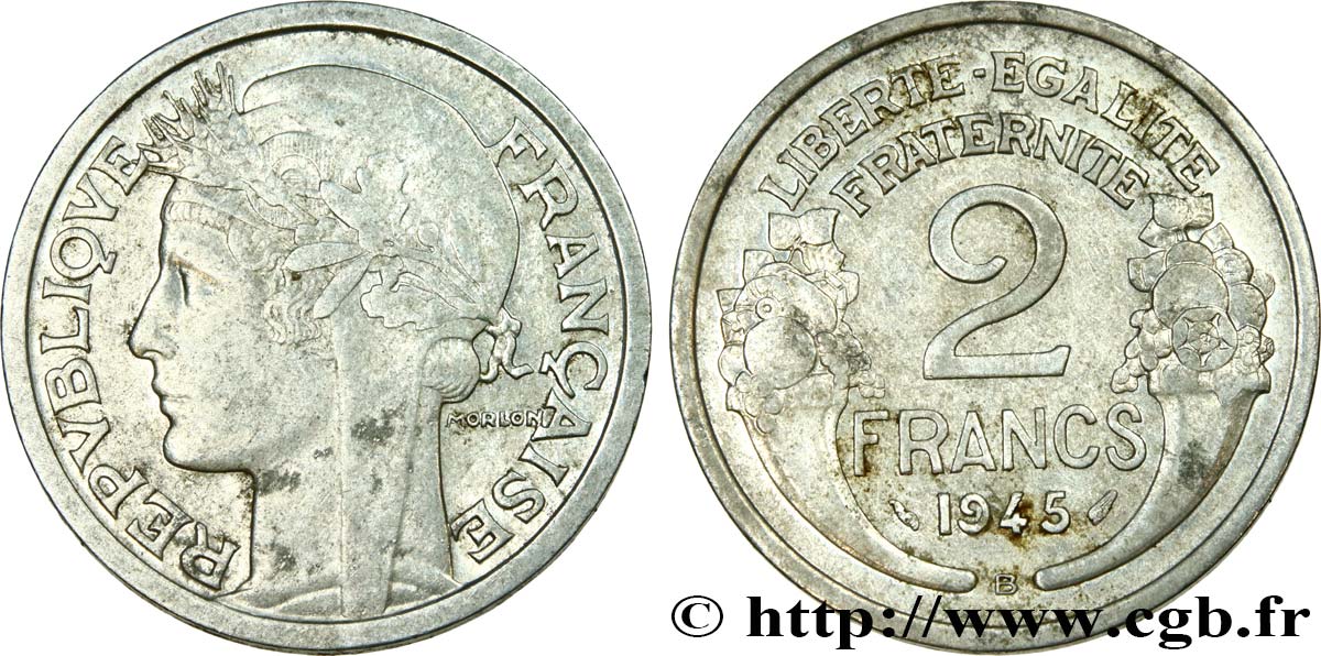 2 francs Morlon, aluminium 1945 Beaumont-Le-Roger F.269/6 SS 