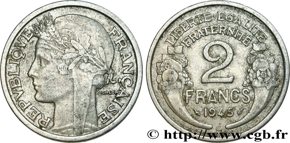 2 francs Morlon, aluminium 1945 Castelsarrasin F.269/7 VF25 